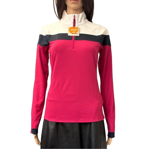 Puma Tops - Puma Womens 1/4 Zip Top Size XS Long Sleeves Pink Navy White Golf Jacket NWT $75